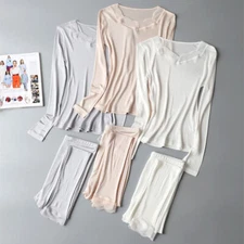 Women Lace Silk Long Underwear Base Layer Long Johns Thermal Underwear Top Pants