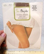 vintage NOS Sears Best Cling-alon Ultra sheer thi-top stockings sandstone Size A