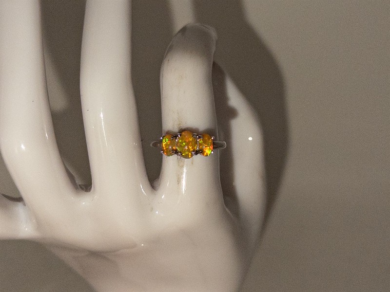 Designer $300 3 STONE Lab Created OPAL Sterling Silver Ring