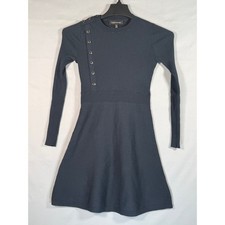 Banana Republic Petite XS Ribbed Knit Sweater Dress Button Shoulder Navy Blue