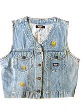Vintage 80's JORDACHE GIRLFRIEND Women Denim Vest Size L Embroidered Flowers
