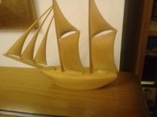 Vintage Wooden Boat Ornament River Boat Sail Ship Collectible Decor