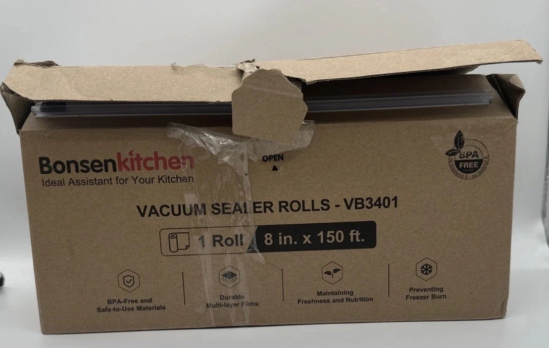 Bonsenkitchen 8"x150ft Vacuum Sealer Bag Roll Clear Open Box Unused & Complete