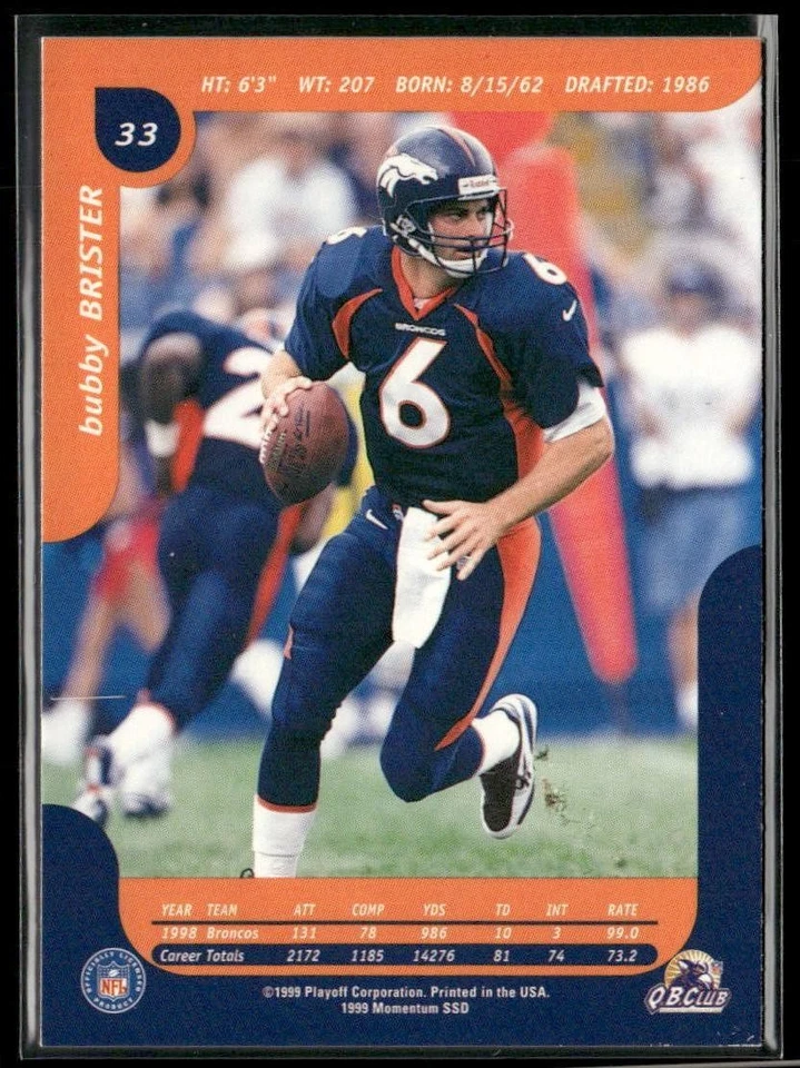 1999 Playoff Momentum SSD #33 Bubby Brister - Image 2 of 2