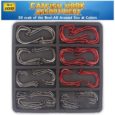 Catfish Hook Set Offset Octopus Circle & Baitholder Hooks 100-Pack Assorted S...