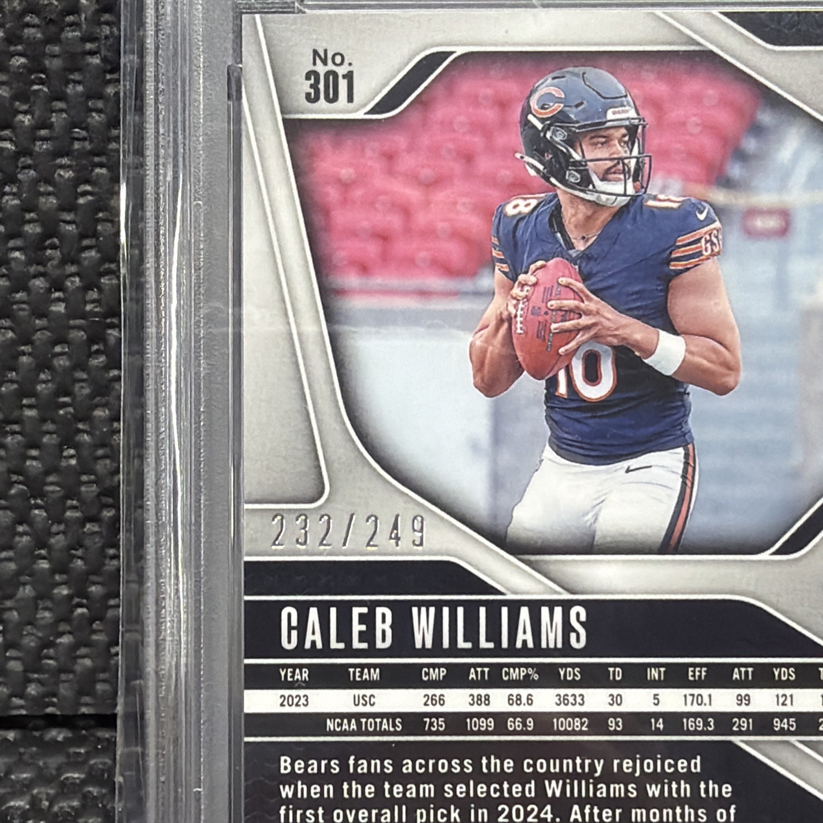 2024 Panini Prizm Rookies Caleb Williams #301 Orange Prizm /249 (RC) PSA NM-MT 8 view 3