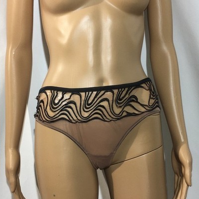 Noelle Wolf Size 12 US Panties '' Mist '' Embroidered In Nude & Black