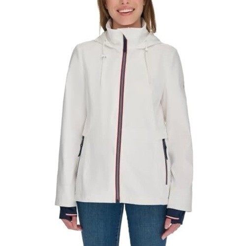 Neu ohne Etikett Tommy Hilfiger Damen-Regenjacke weiß mit Kapuze Large - Bild 1 von 3