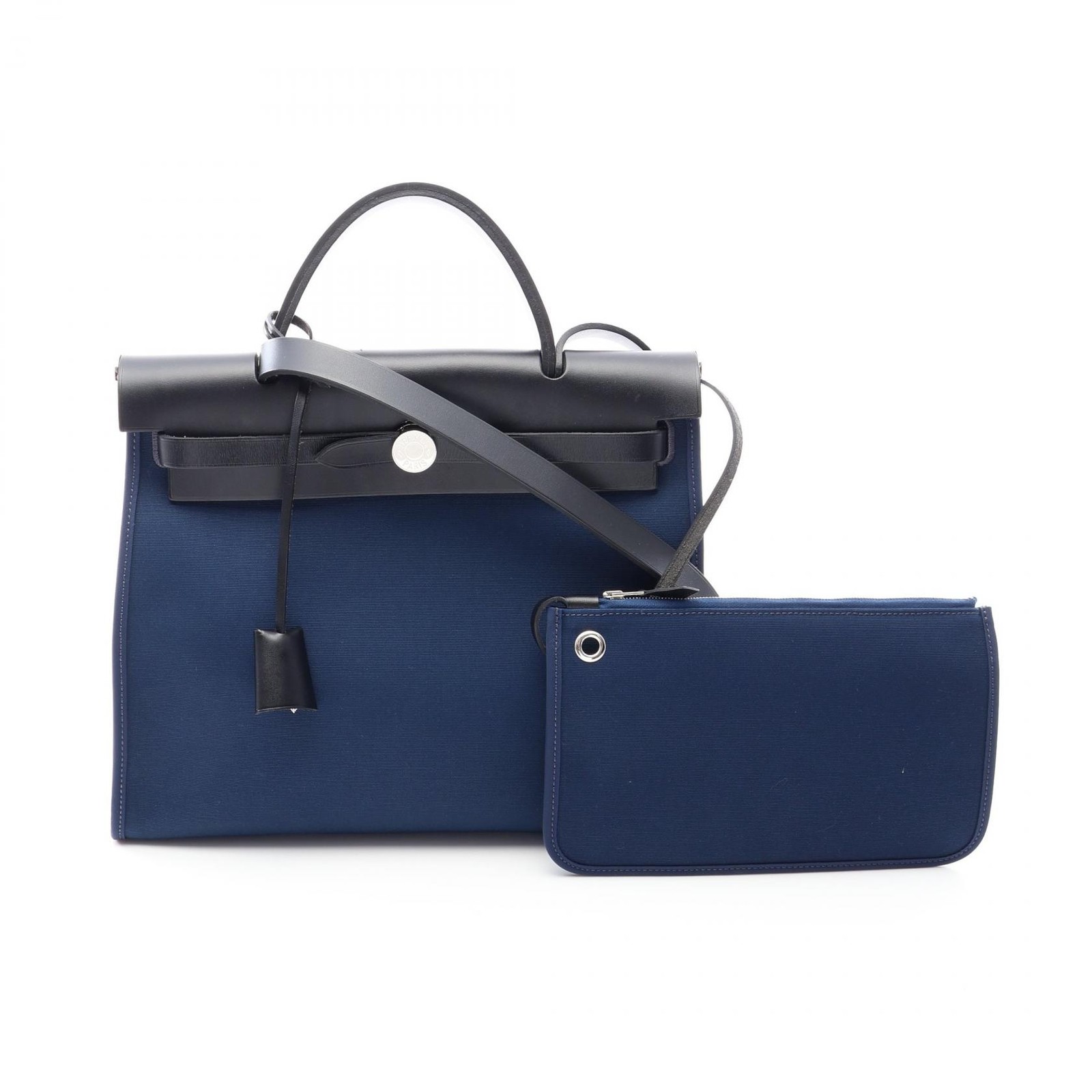 HERMES Herbag Zip PM shoulder Handbag A hunter leather Toile Officier Navy SHW