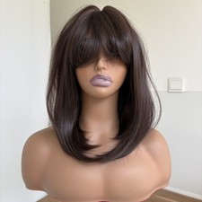 Straight Heat Resistant Synthetic Hair Soft Cosplay Wigs With Bangs Dark brown