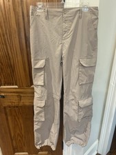 Love Tree Women  s Parachute Cargo Pants Size Large Beige Elastic Waist NWOT