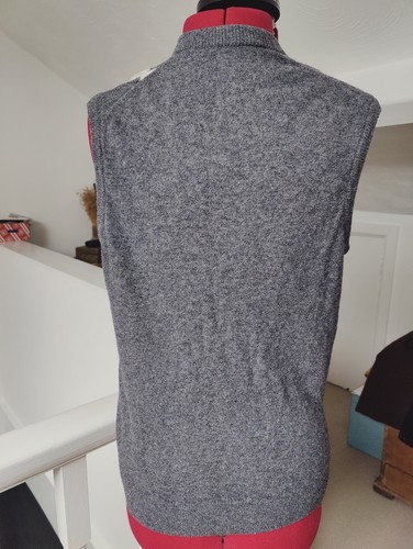 Vintage Lambswool Jaeger Button Vest Argyle V Neck Sleeveless Vest Jumper Grey - Picture 4 of 9
