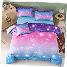6Pcs Pink Mermaid Comforter Set Queen Size 3D Queen 6Pcs Rainbow Mermaid