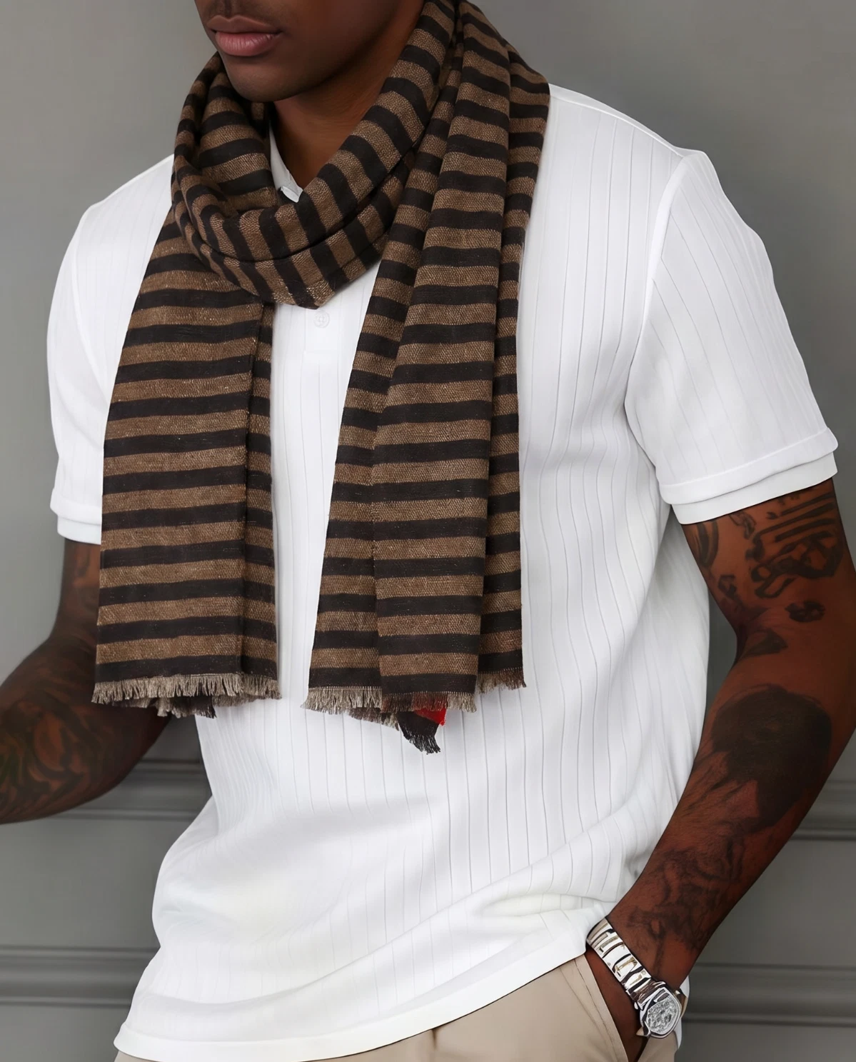 NWT Altea Gray & Black Striped Wool Men's Scarf Italy 27.5"X71"