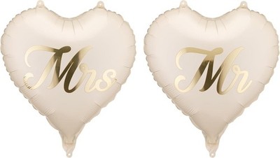 Folienballons Herz Mr & Mrs 35x35cm Set 2 Stk - Ballon für Helium oder Luft