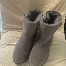 UGG Classic Mini Women  s Gray Suede Sheepskin Lined Ankle Bootie Round Toe 6