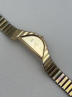 Rare Vintage 1990s Seiko ''Half Moon'' Asymmetric Gold-Tone Ladies Quartz