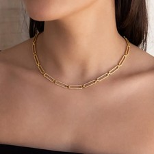 2CT Lab Created Diamond Link Chain Paper Clip Necklace 14k Yellow Gold Plated