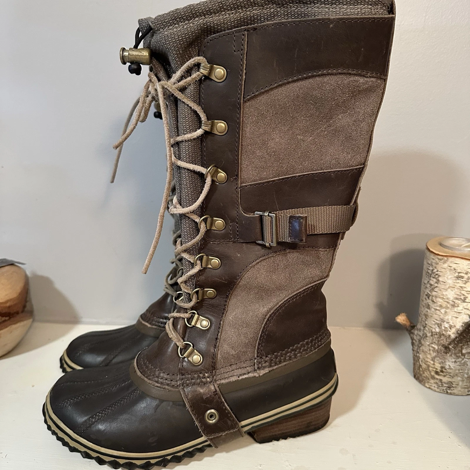 Sorel Conquest Carly Tall Lace Up Waterproof Riding Leather Boots Women's Size 7