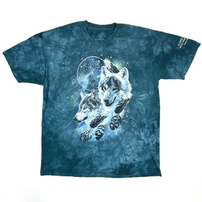 Camiseta The Mountain Wolf Dreamcatcher Tie Dye Gráfica XL Azul Teal Garras N Paws - Imagen 1 de 4