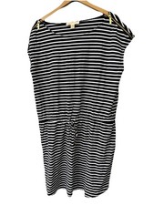 Michael Kors black/white stripe dress gold zip feature across shoulder women XL