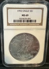 1992 $1 American Silver Eagle NGC MS69 Brown Label