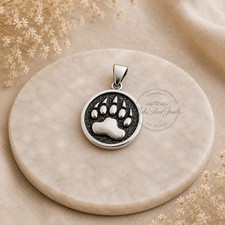 Sterling Silver Bear Paw Medallion Pendant Handmade Animal Spirit Jewelry MR019