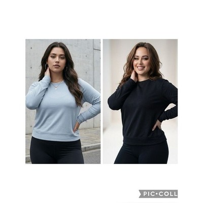 NWT Lukka Lux Plus Size 2 Pack Blue/Black Long Sleeve Classic Tee Shirt - XXL