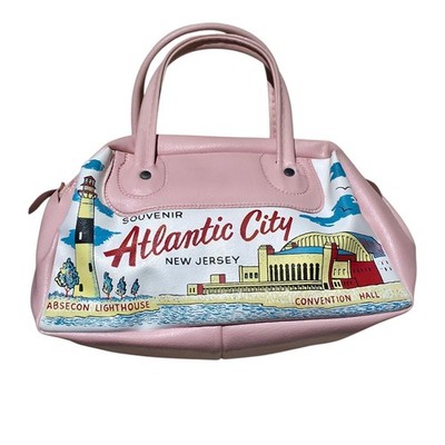 Vintage Atlantic City New Jersey Souvenir Bag Pink Vinyl Purse Absecon...