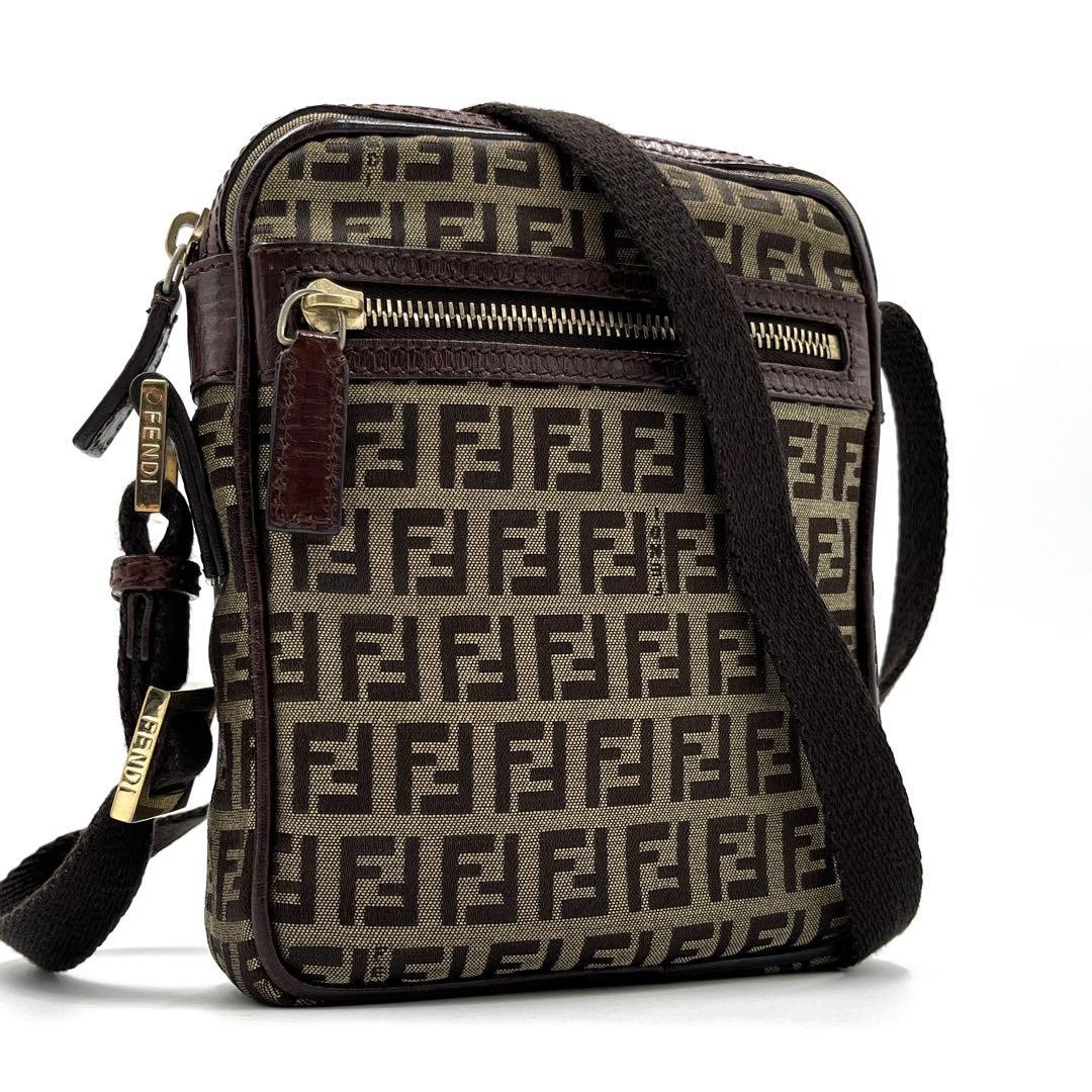 Fendi Zucca Canvas & Leather Brown Shoulder Bag Pre-Owned