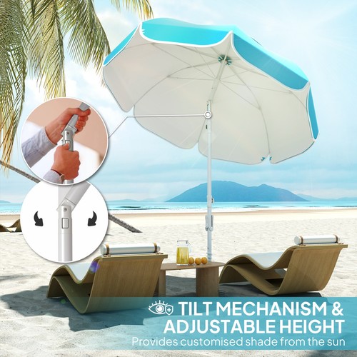 Outsunny Beach Umbrella, Blue, Refurbished - Picture 4 of 11