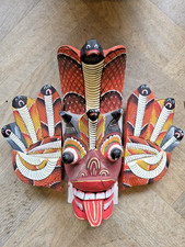 Maschera effetto cobra Naga Raksha tradizionale srilanka intagliata a mano vintage