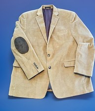 Chaps Men s Beige Corduroy Blazer 46L Elbow Patches 2-Button Inner Pockets