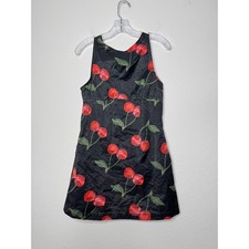 Urban Outfitters Cherry Print Mini Dress Black Acid Wash Sleeveless Pockets M