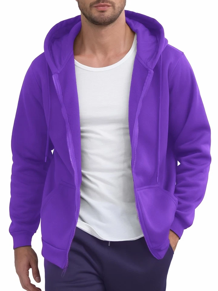Sudadera con Capucha Púrpura Para Hombre Cremallera Completa Polar Manga Larga Con Capucha Pullover Me... Foto 4 de 4