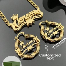 Personalized Name Necklace Earrings Set 18K Gold Stainless Steel Hoops