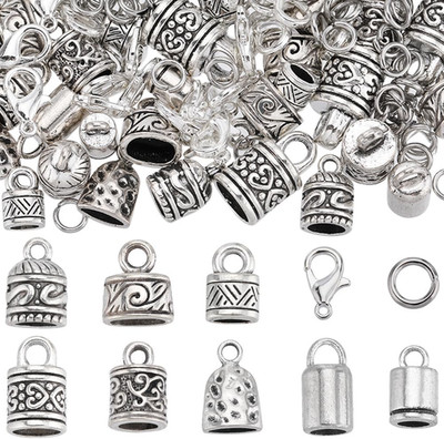 1 Box 230Pcs Cord End Caps Tibetan Antique Silver Leather Kumihimo Bracelets Sup