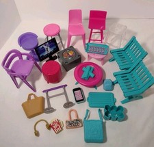 Large Lot Barbie Furniture Accessories Chairs Tables TV Purses More