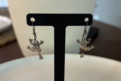 Vintage Sterling Far Fetched Frog Dangle Earrings 925