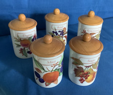 Royal Worcester 'Evesham' Spice Jars x 5 ~ 4" high incl. lid.