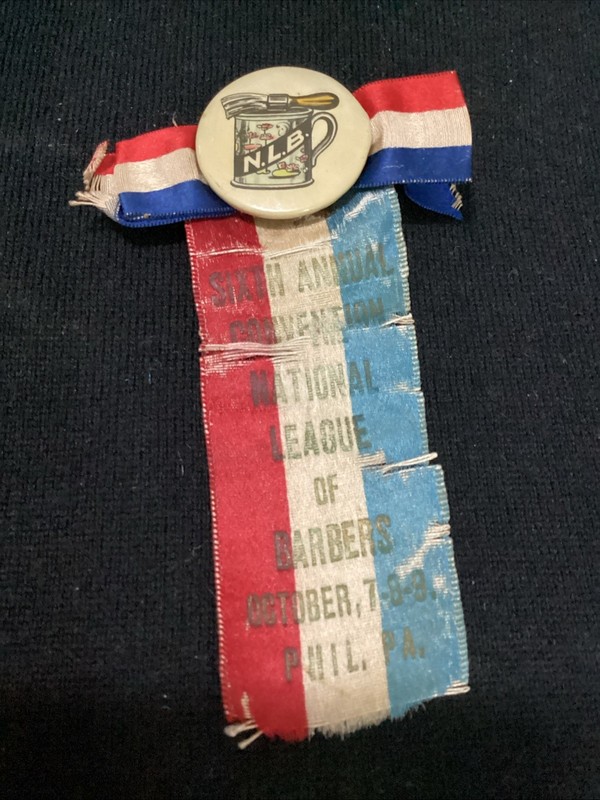 RARE Antique National League of Barbers NLB Convention Ribbon Badge Pinback Flaw