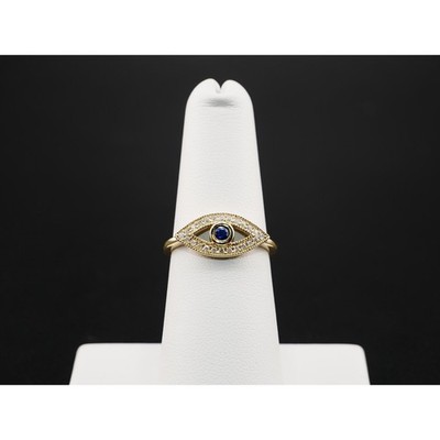 14K Gold Blue Sapphire Evil Eye Ring