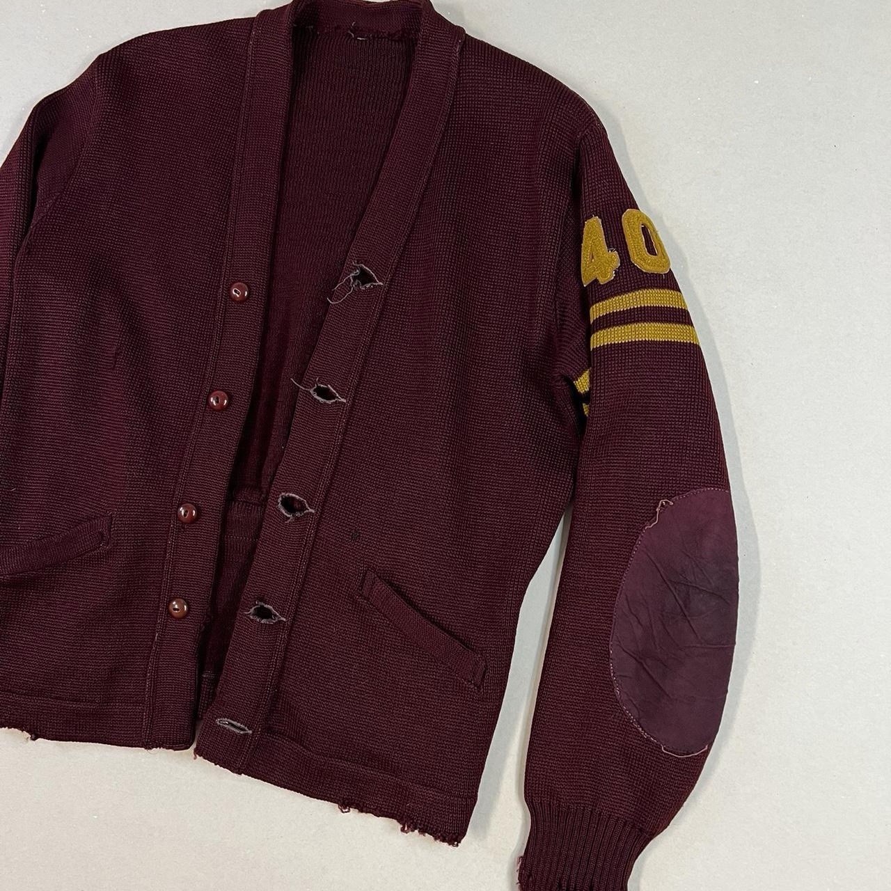 1940s Letterman Burgundy Cardigan Sweater - image 3