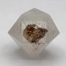 MCM Vintage Japan Lucite Shell Paperweight Crackle Acrylic Faceted Polyhedron
