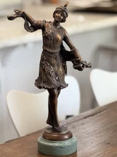 Godard~ART DECO PATINATED BRONZE SCULPTURE OF DANCEUSE ORIENTALE WOMAN ON MARBLE