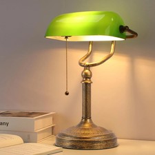 Bankers Desk Lamp, Green Glass Shade, Vintage Desk Lamp with Pull Chain Switc...