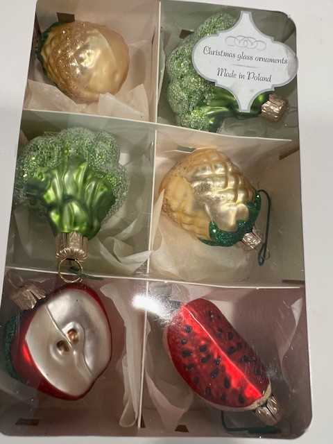 Christmas Glass Fruit And Vegetable Ornaments Made In Poland 6 Total