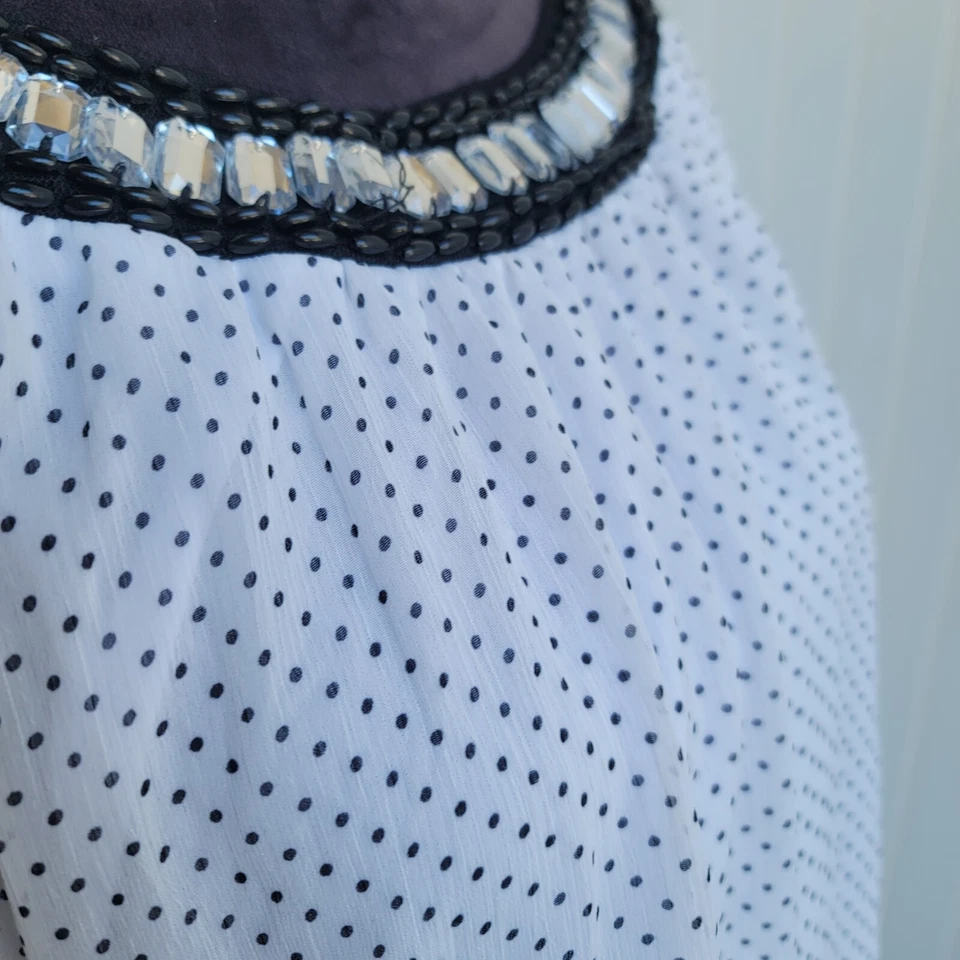 Mom & Co Womens Maternity Top Black White Polka Tunic Top Blouse Jeweled XL - Image 4 of 4