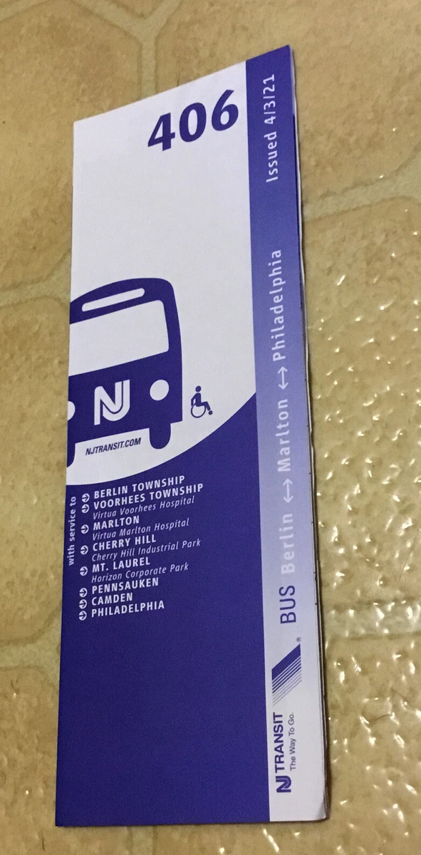NJ TRANSIT 406 Bus Schedule 2021 Berlin Marlton Philadelphia Time Table Voorhees