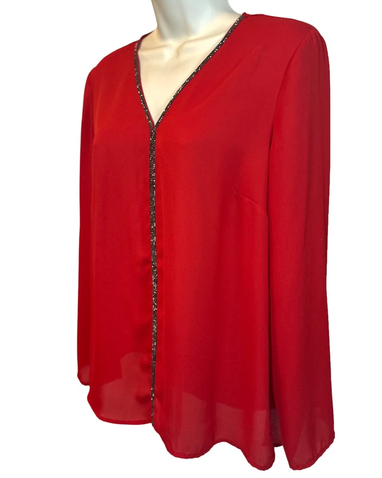 Blusa Liz Claiborne Feminina Guarnição de Lantejoulas Vermelha Manga Longa Tamanho Médio Pequena - Imagem 4 de 4